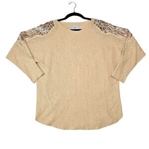 LIV Milano Sweater Womens One Size Beige Sequin Shoulder Dolman Knit Party